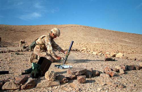 1st Battalion The Light Infantry, based in Cyprus, on exercise in Jordan, firing the 51mm mortar.