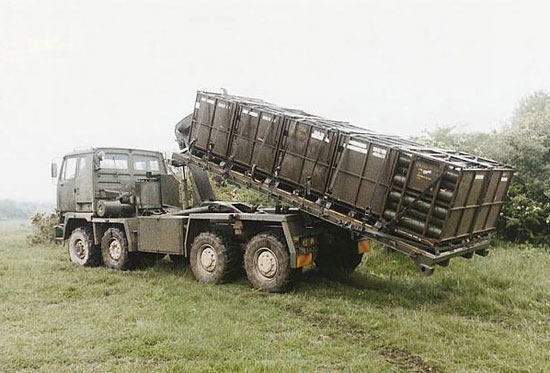 Demountable Rack Offload and Pickup System (DROPS) vehicles form the logistic backbone of the British Army. 