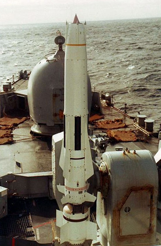 Sea Dart missile prior to firing during the Falklands War